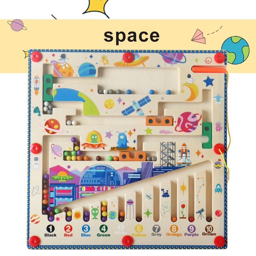 (Dinosaur) Magnetic Color and Number Maze Montessori Toys Wooden Puzzle Activity Board Learning Puzzle Counting Matching Toys for Toddlers