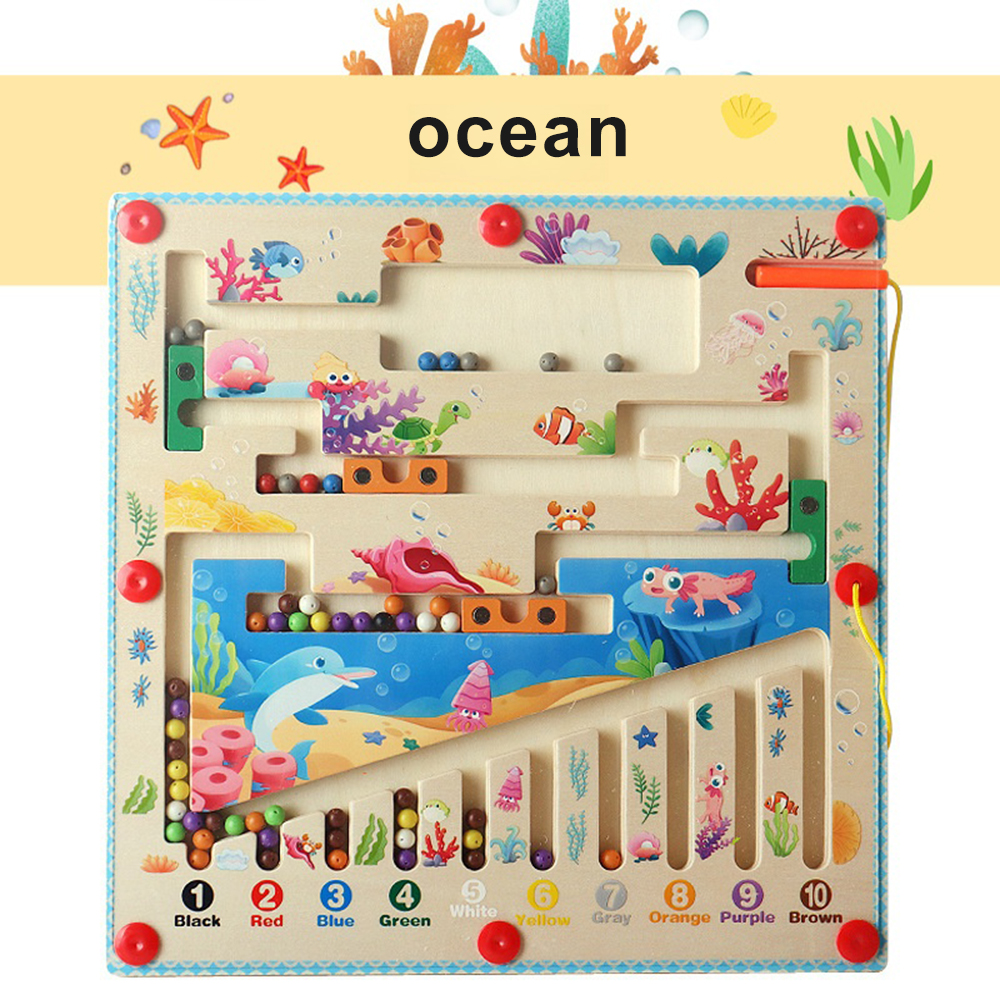 (Dinosaur) Magnetic Color and Number Maze Montessori Toys Wooden Puzzle Activity Board Learning Puzzle Counting Matching Toys for Toddlers