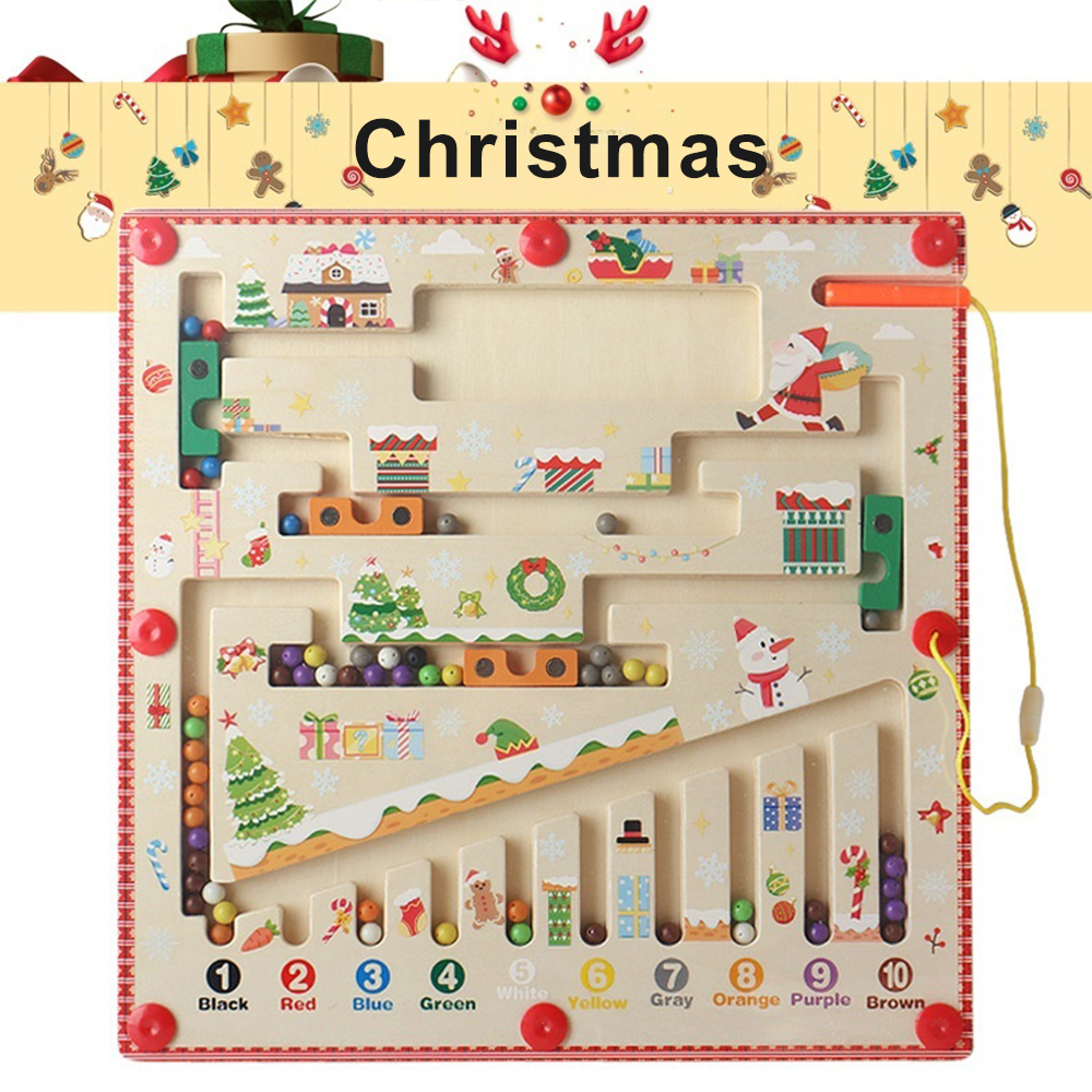 (Dinosaur) Magnetic Color and Number Maze Montessori Toys Wooden Puzzle Activity Board Learning Puzzle Counting Matching Toys for Toddlers