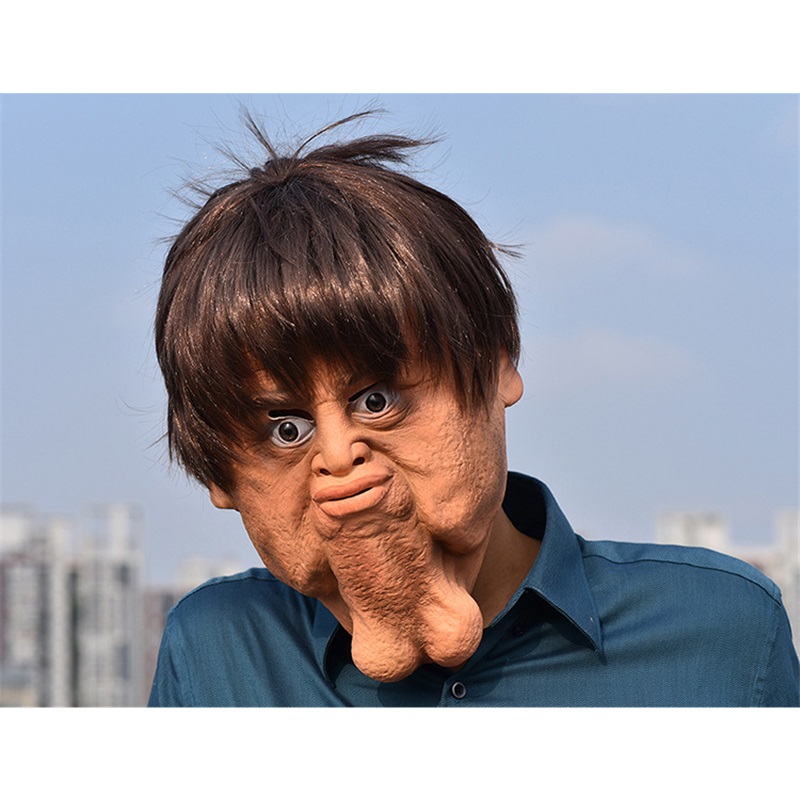 Big Chin Mask Double Chin Headgear Halloween Funny Scary Mask Weird Man