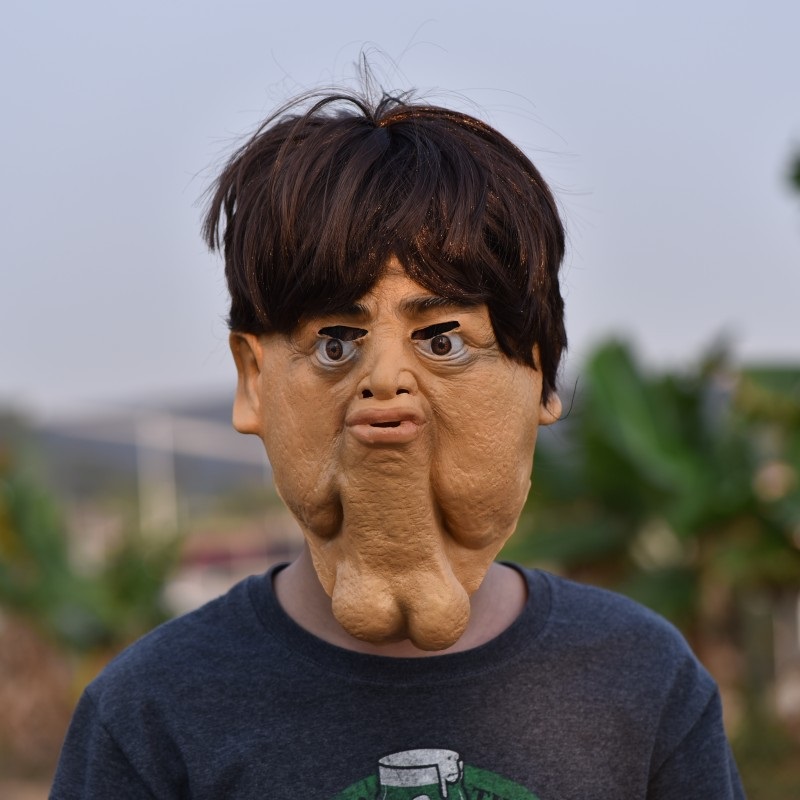 Big Chin Mask Double Chin Headgear Halloween Funny Scary Mask Weird Man