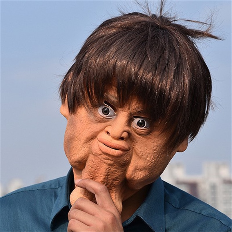 Big Chin Mask Double Chin Headgear Halloween Funny Scary Mask Weird Man