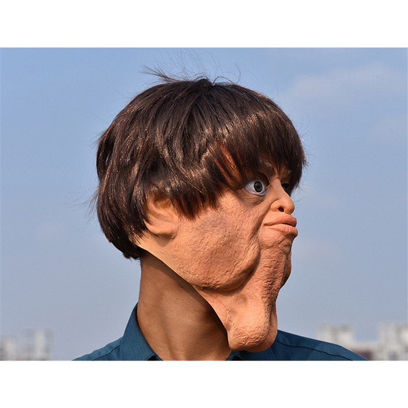 Big Chin Mask Double Chin Headgear Halloween Funny Scary Mask Weird Man