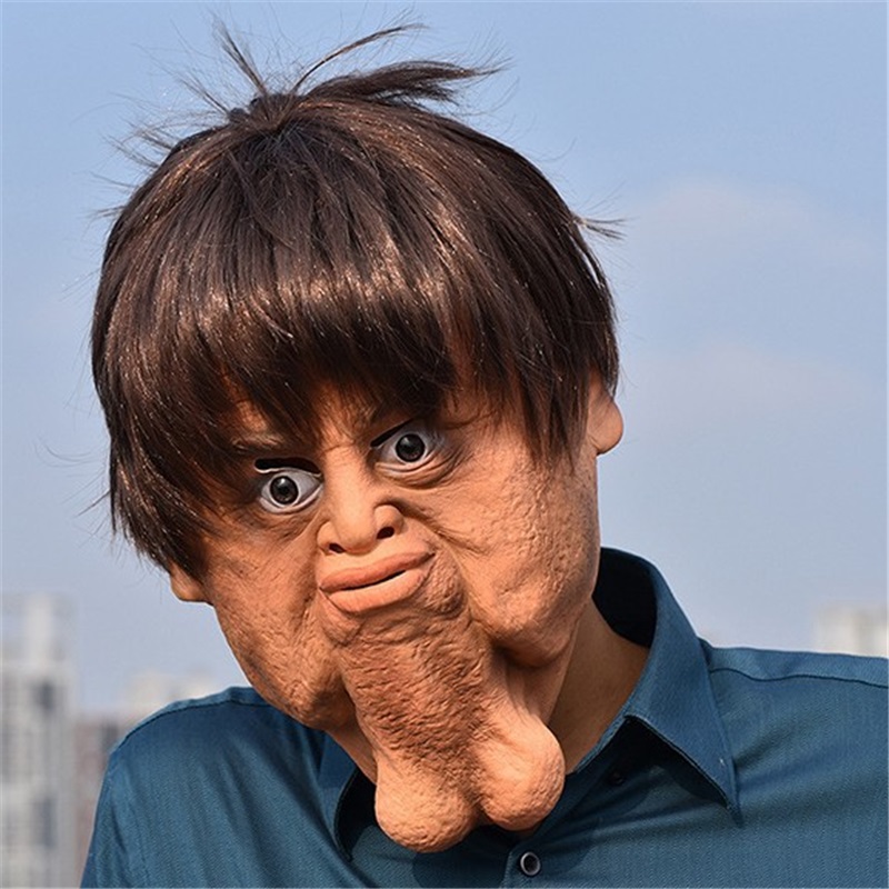Big Chin Mask Double Chin Headgear Halloween Funny Scary Mask Weird Man