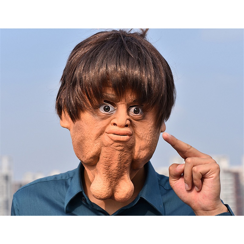 Big Chin Mask Double Chin Headgear Halloween Funny Scary Mask Weird Man