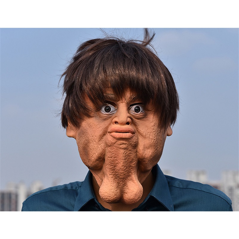 Big Chin Mask Double Chin Headgear Halloween Funny Scary Mask Weird Man