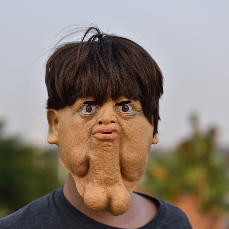 Big Chin Mask Double Chin Headgear Halloween Funny Scary Mask Weird Man