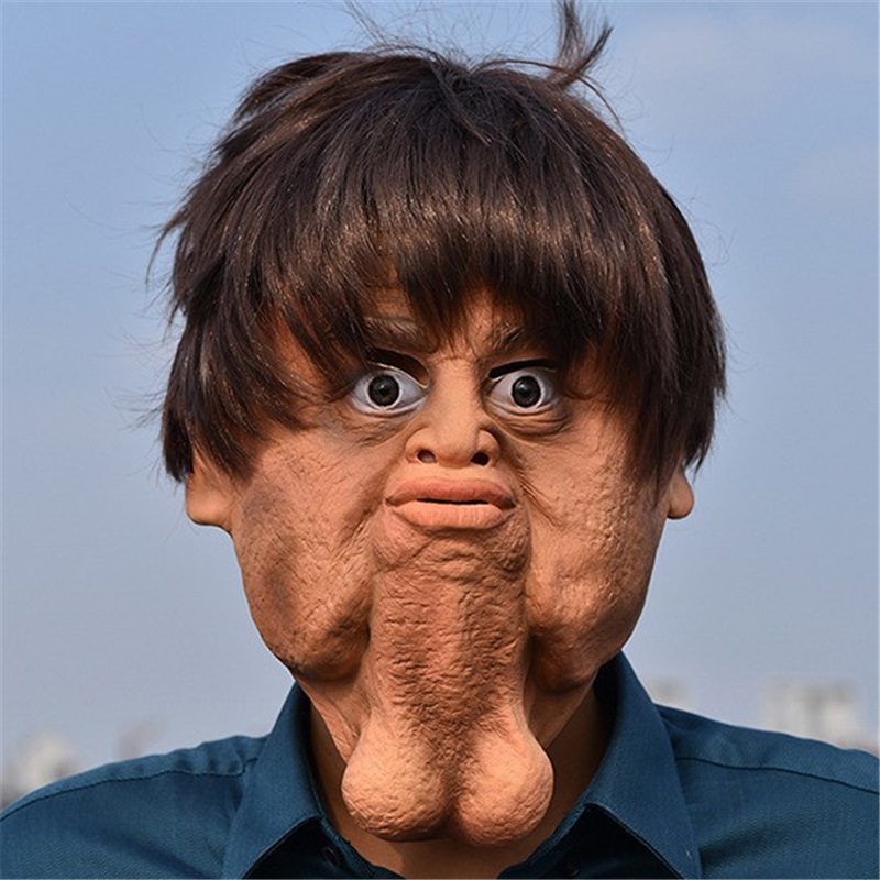 Big Chin Mask Double Chin Headgear Halloween Funny Scary Mask Weird Man