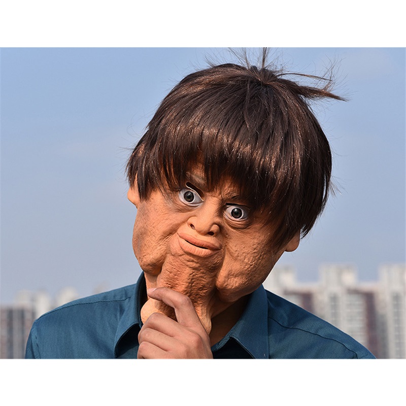 Big Chin Mask Double Chin Headgear Halloween Funny Scary Mask Weird Man