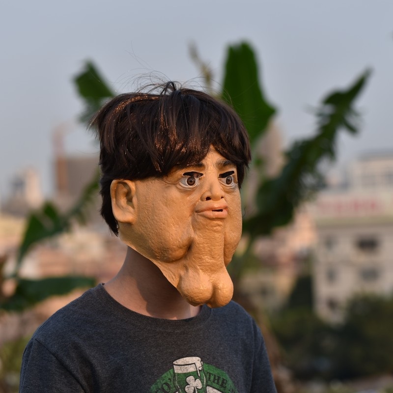 Big Chin Mask Double Chin Headgear Halloween Funny Scary Mask Weird Man