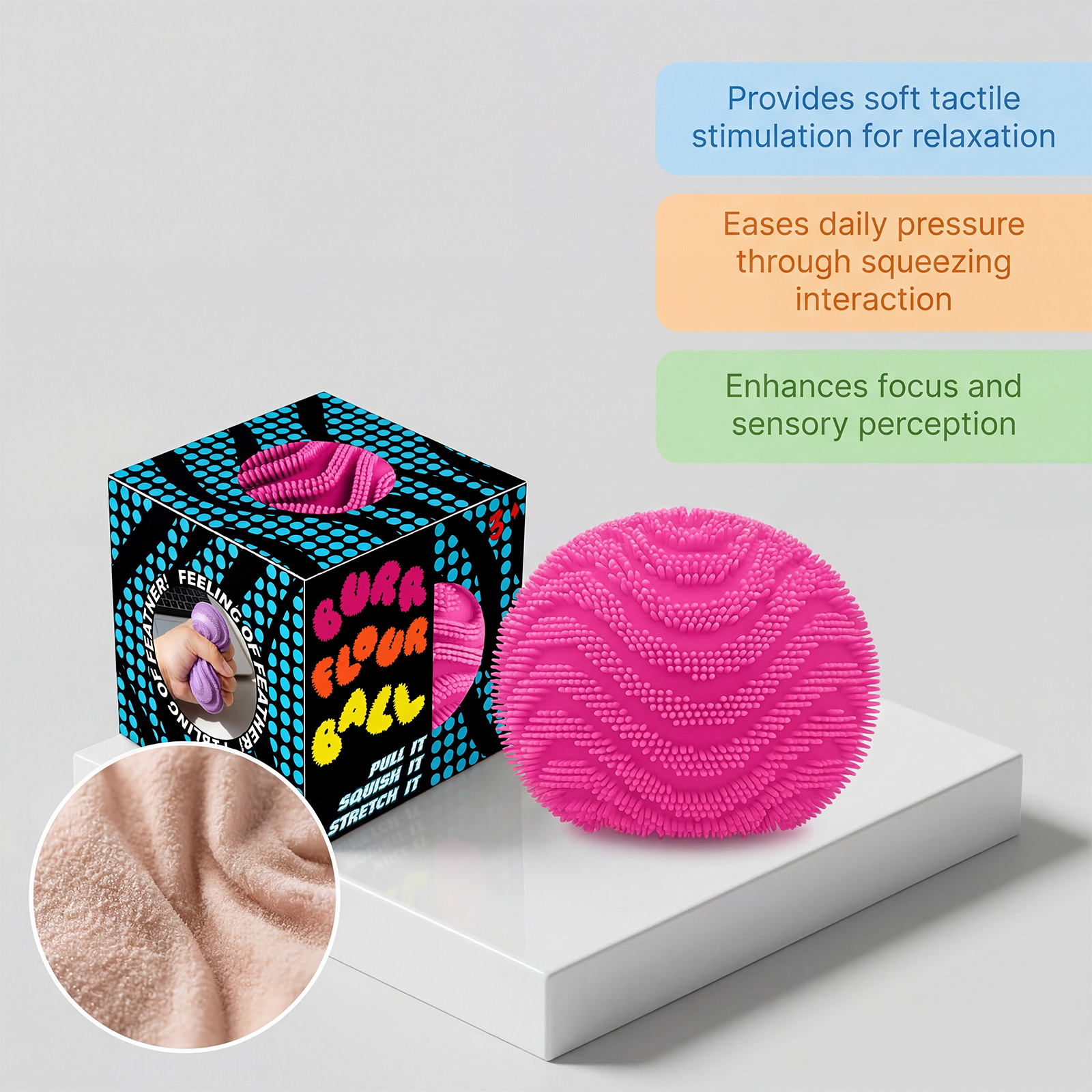 Spiky Stress Ball Pink Finger Knead Soft Creative Cute Tiny Portable Healing Leisure Relax Release Pressure