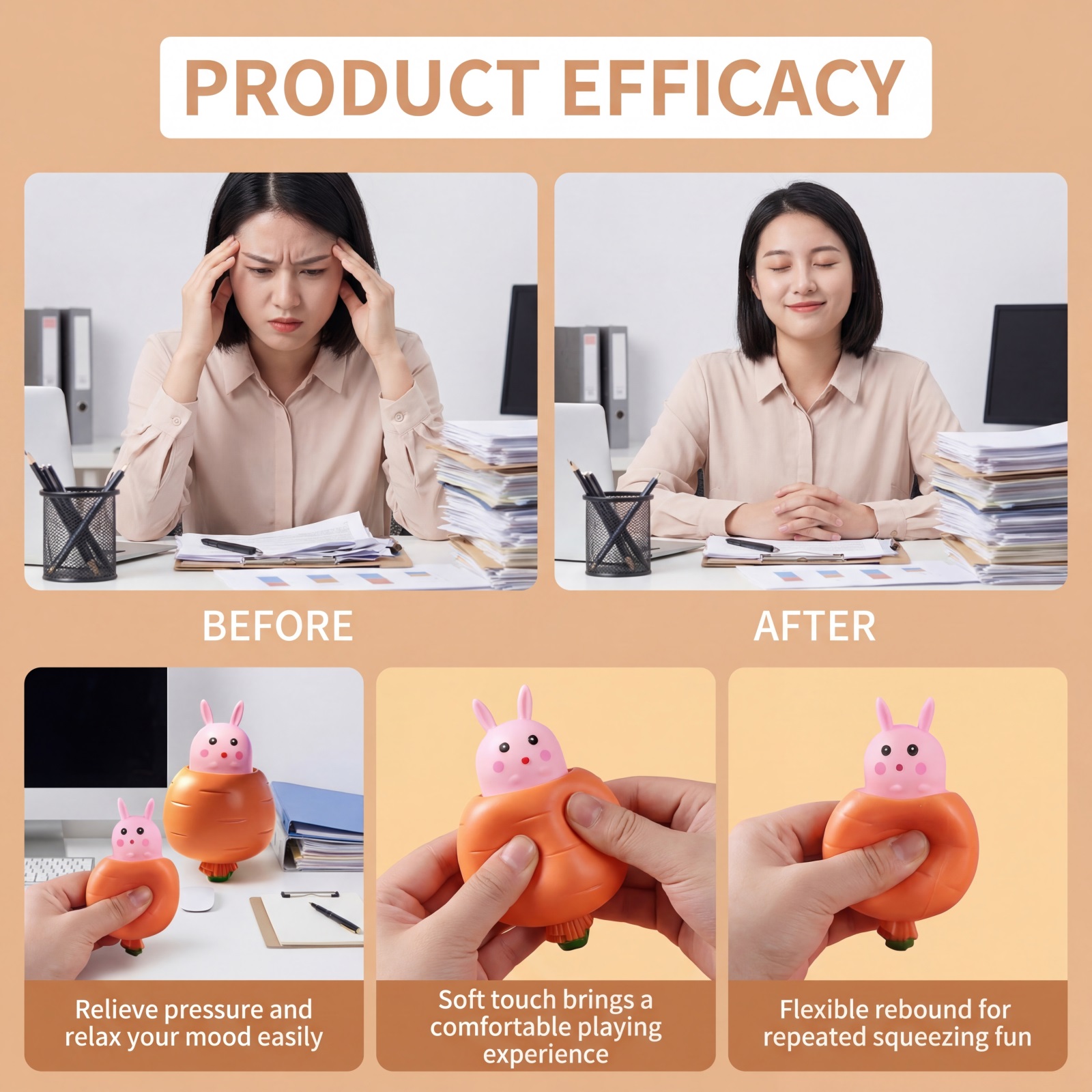 Carrot Rabbit Squishy Toy Cute Healing Stress Relief Slow Rebound Soft Elastic Odorless Festival Present Gift