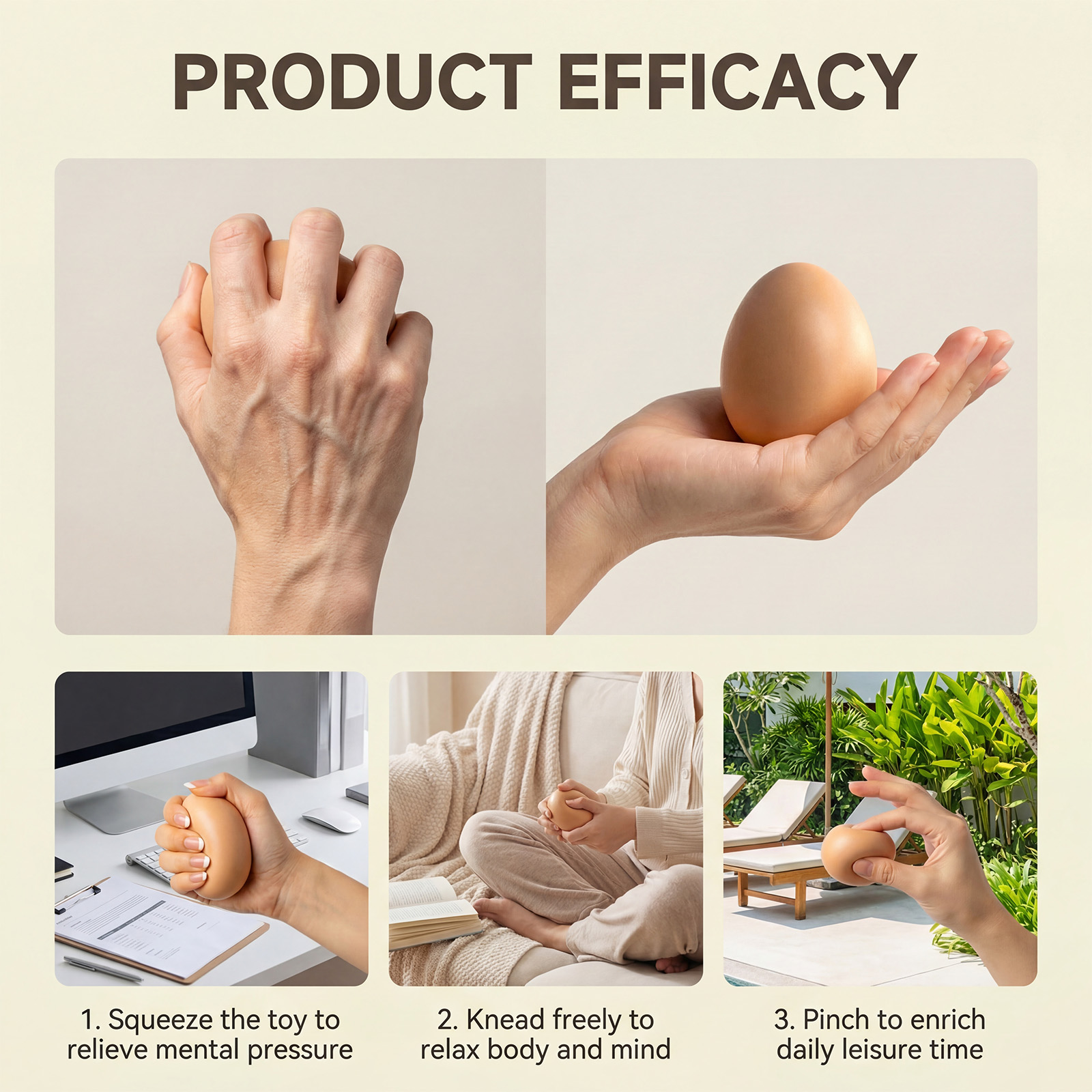 Simulated Egg Squeeze Toy Soft Texture Soft Hand Feel Lovely Shape Fun Stress Relief Plaything For Daily Relaxation Entertainment