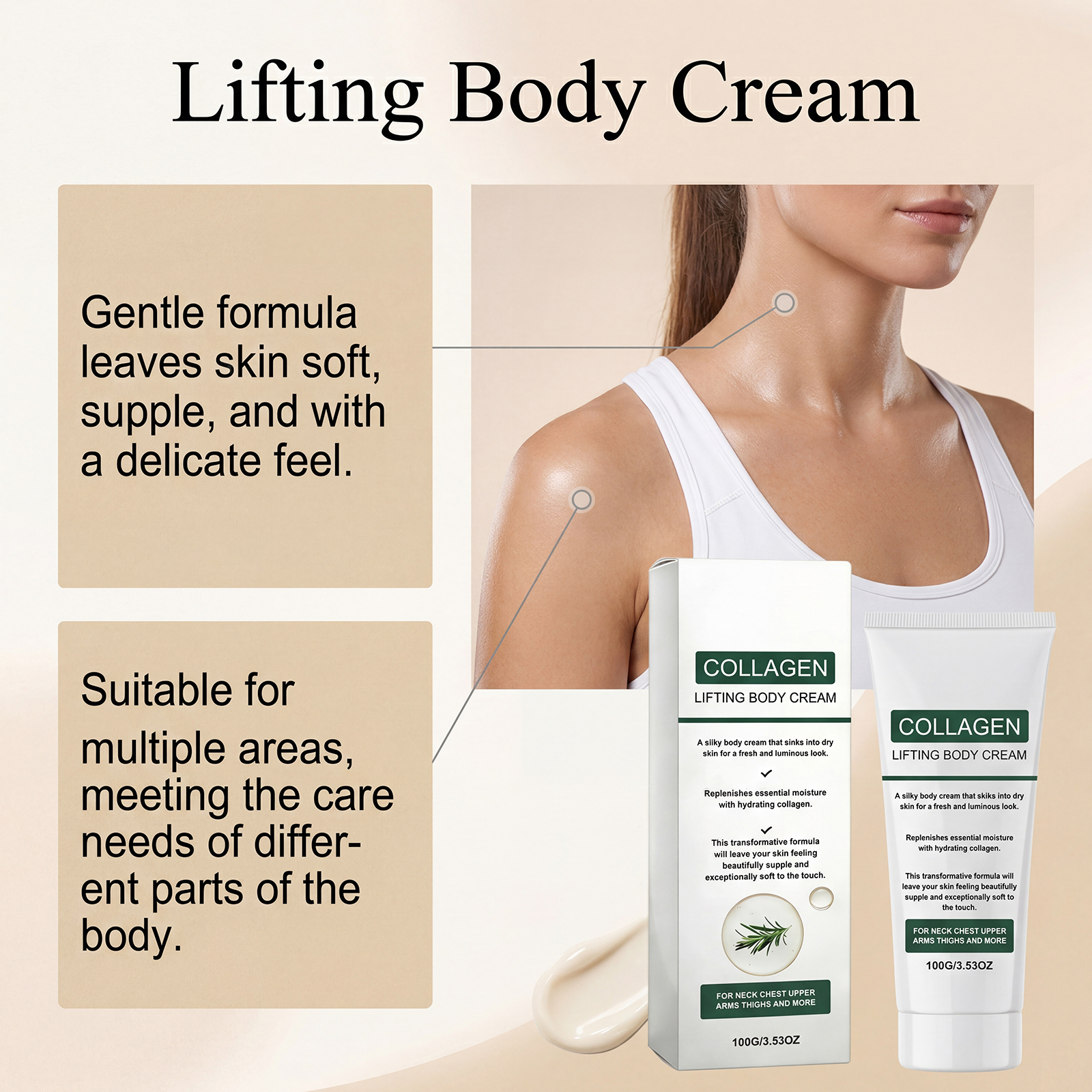 Rosemary Body Care Cream Contains Plant Extracts Light Texture Collagen Moisturizes Hydrates Protects Skin