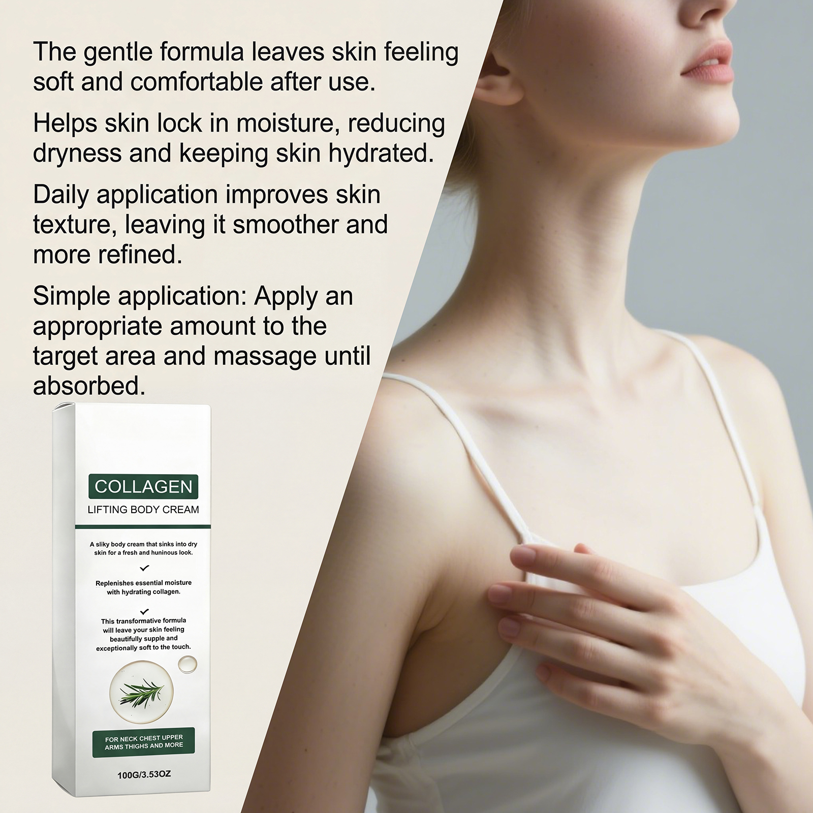 Rosemary Body Care Cream Contains Plant Extracts Light Texture Collagen Moisturizes Hydrates Protects Skin