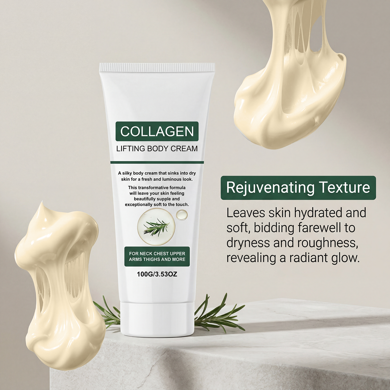 Rosemary Body Care Cream Contains Plant Extracts Light Texture Collagen Moisturizes Hydrates Protects Skin