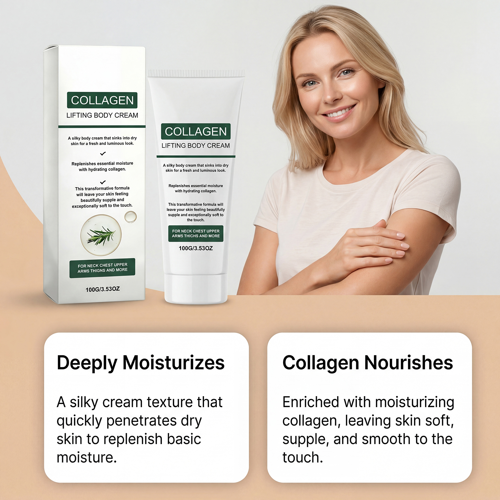 Rosemary Body Care Cream Contains Plant Extracts Light Texture Collagen Moisturizes Hydrates Protects Skin