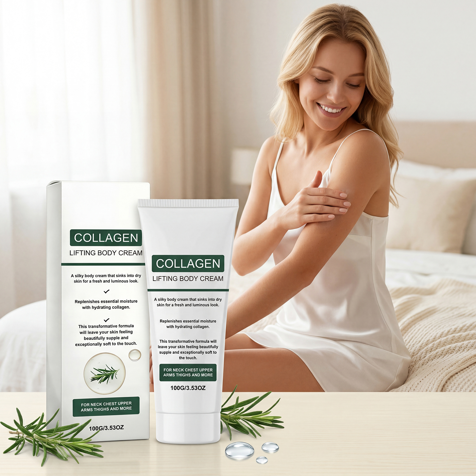 Rosemary Body Care Cream Contains Plant Extracts Light Texture Collagen Moisturizes Hydrates Protects Skin