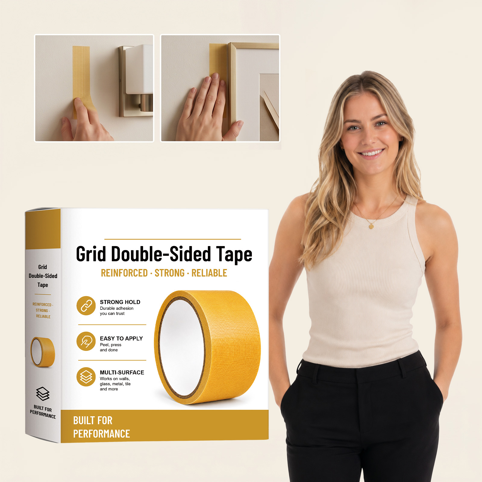 Grid Double Sided Adhesive Tape Strong Viscosity Tear Resistant Multi Scene Easy Tear Residue Free General Application