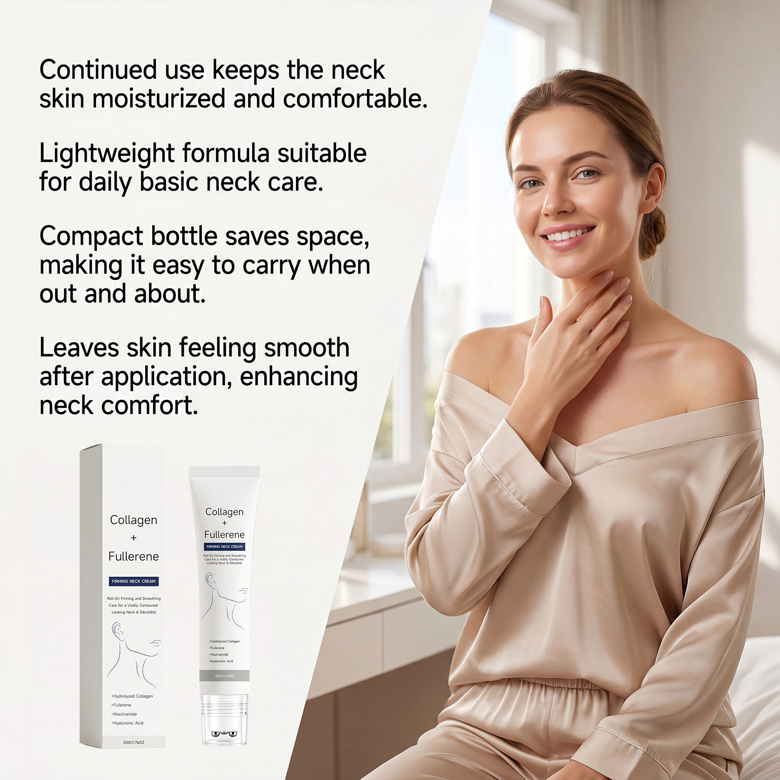 Moisturizing Neck Cream Gentle Hydrating Brightening Neck Skin Refreshing Elastic Tender Roller Massage Neck Cream