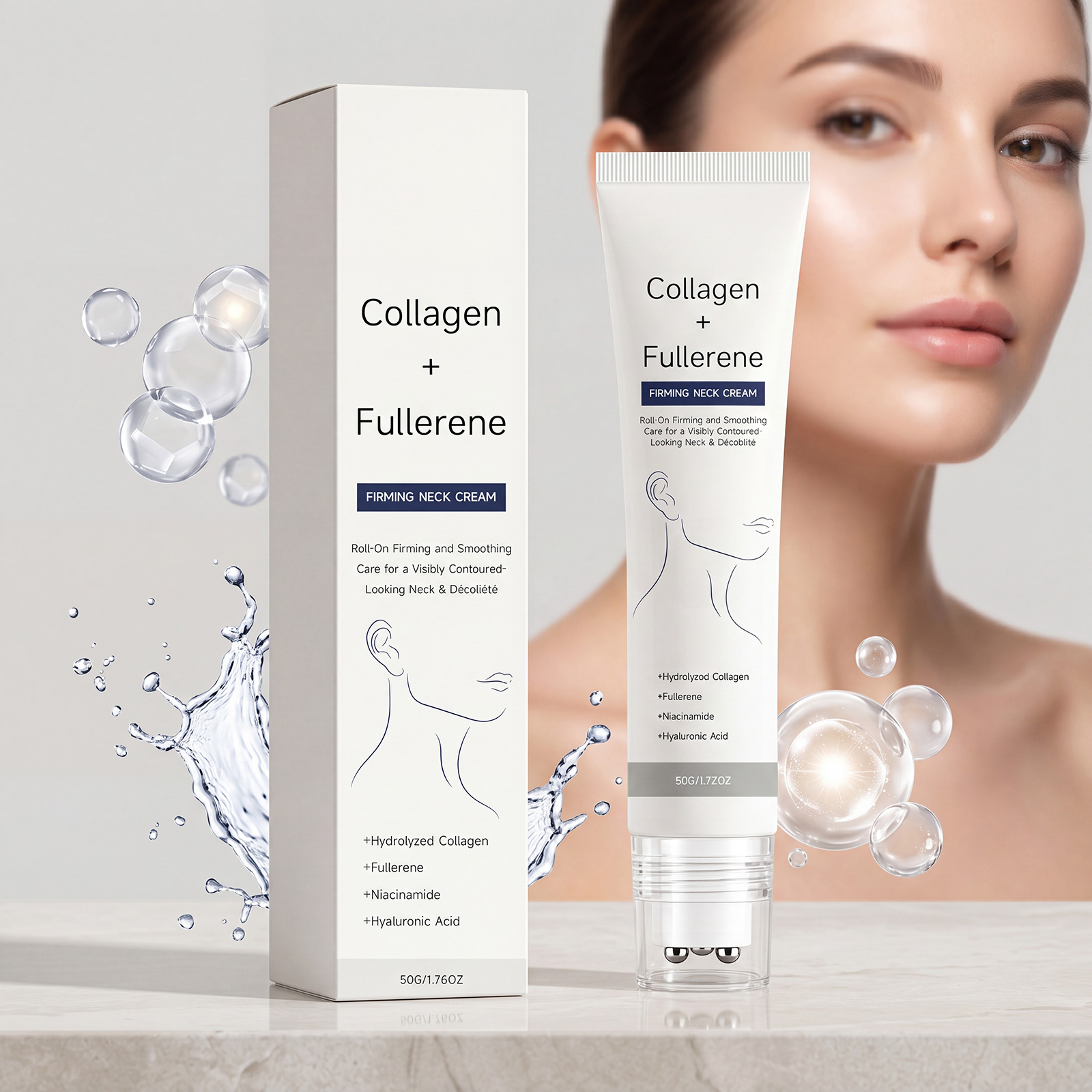 Moisturizing Neck Cream Gentle Hydrating Brightening Neck Skin Refreshing Elastic Tender Roller Massage Neck Cream