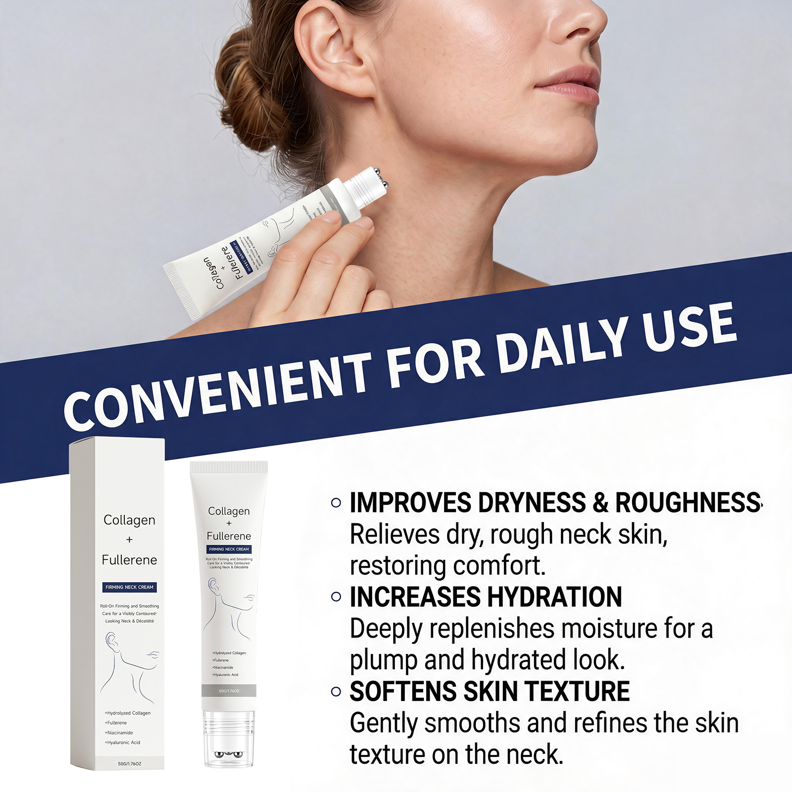 Moisturizing Neck Cream Gentle Hydrating Brightening Neck Skin Refreshing Elastic Tender Roller Massage Neck Cream