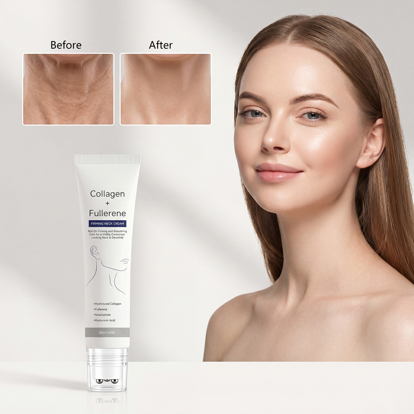 Moisturizing Neck Cream Gentle Hydrating Brightening Neck Skin Refreshing Elastic Tender Roller Massage Neck Cream