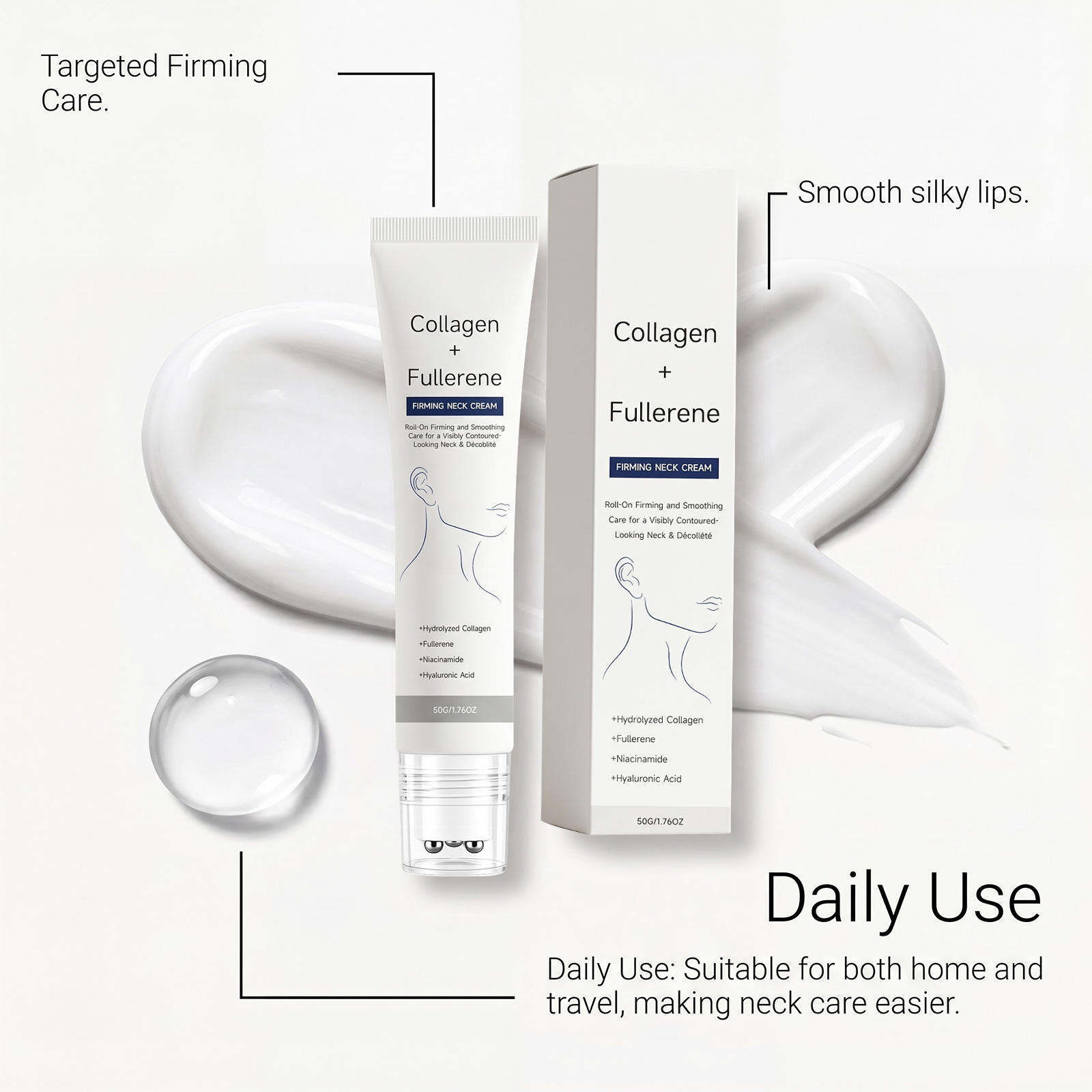 Moisturizing Neck Cream Gentle Hydrating Brightening Neck Skin Refreshing Elastic Tender Roller Massage Neck Cream