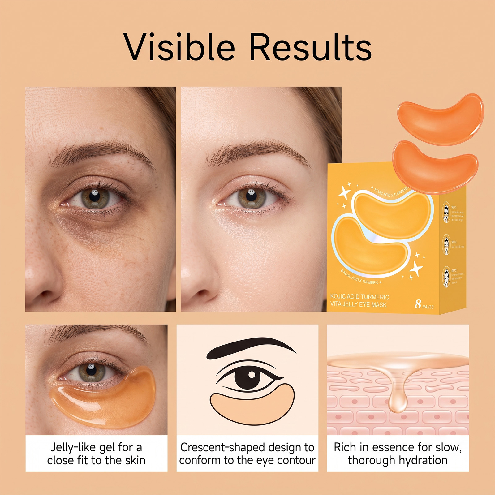 Turmeric Vitamin Jelly Eye Mask Gel Fit Eye Contour Daily Moisturize Nourish Periocular Skin Care