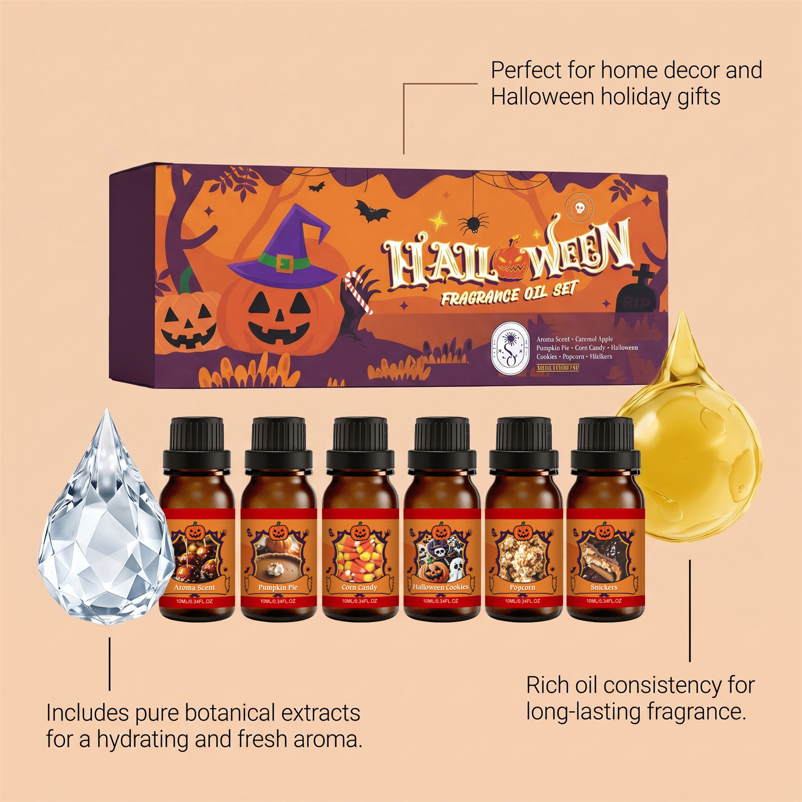 Halloween Essential Oil Set Gentle Texture Long Lasting Fragrance Fresh Scent Indoor Use Festival Atmosphere Boost