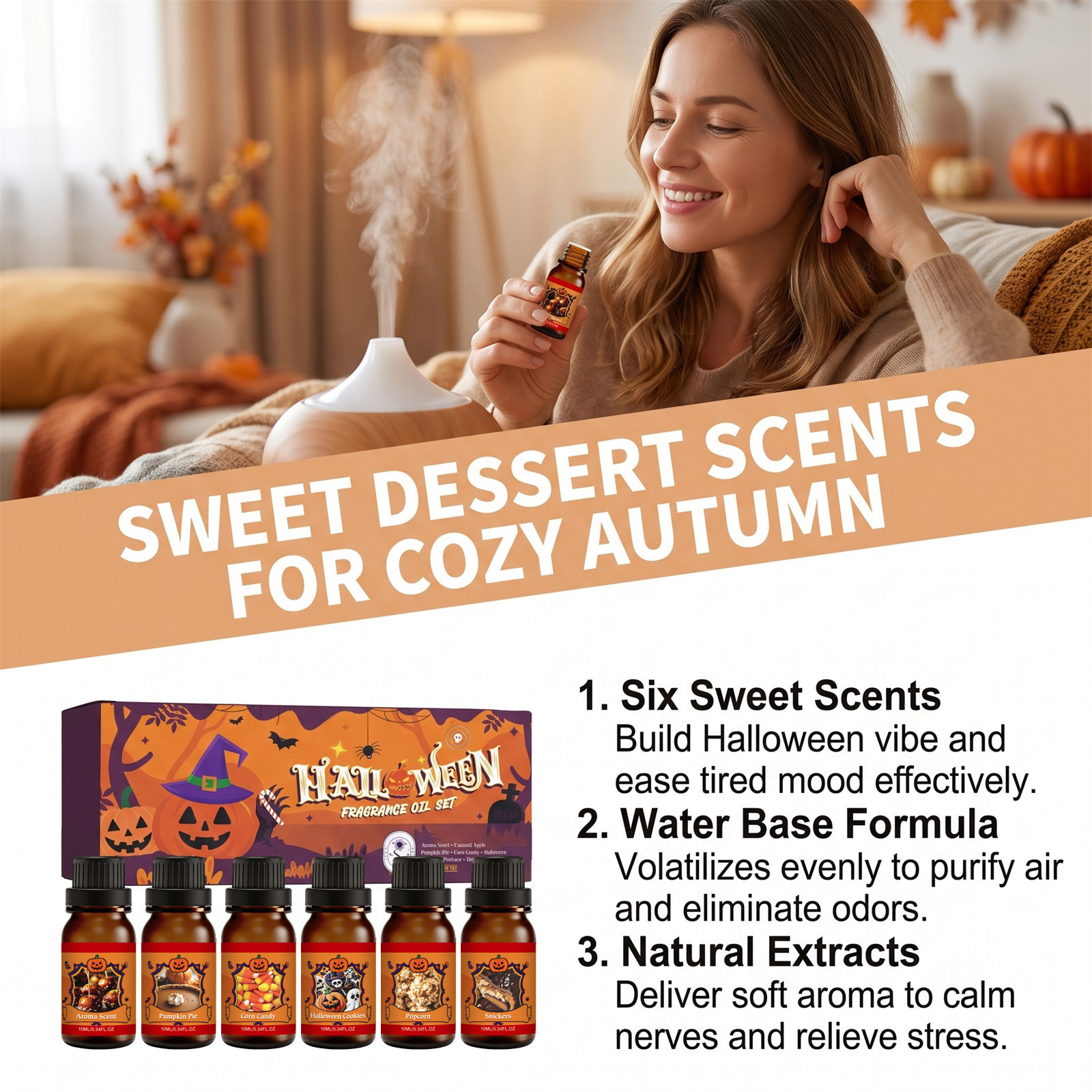 Halloween Essential Oil Set Gentle Texture Long Lasting Fragrance Fresh Scent Indoor Use Festival Atmosphere Boost