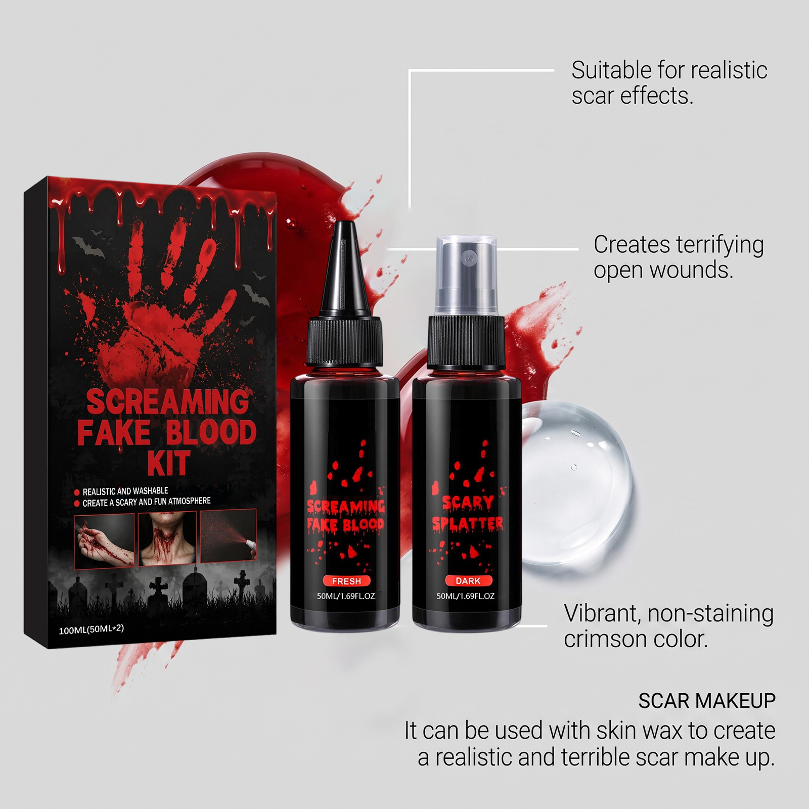 Halloween Simulated Blood Kit Realistic Liquid Cosmetic Party Stage Horror Scene Makeup Accessory