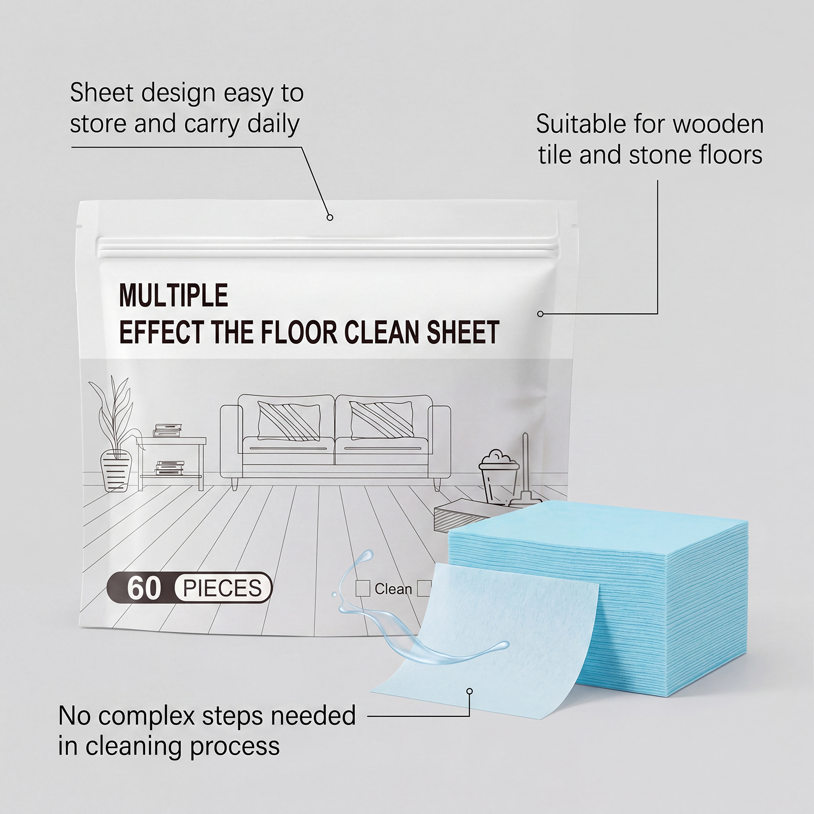 Multi Effect Floor Cleaning Tablets Sixty Pieces Easy Dissolve Deep Clean Safe Mild Multi Floor Applicable