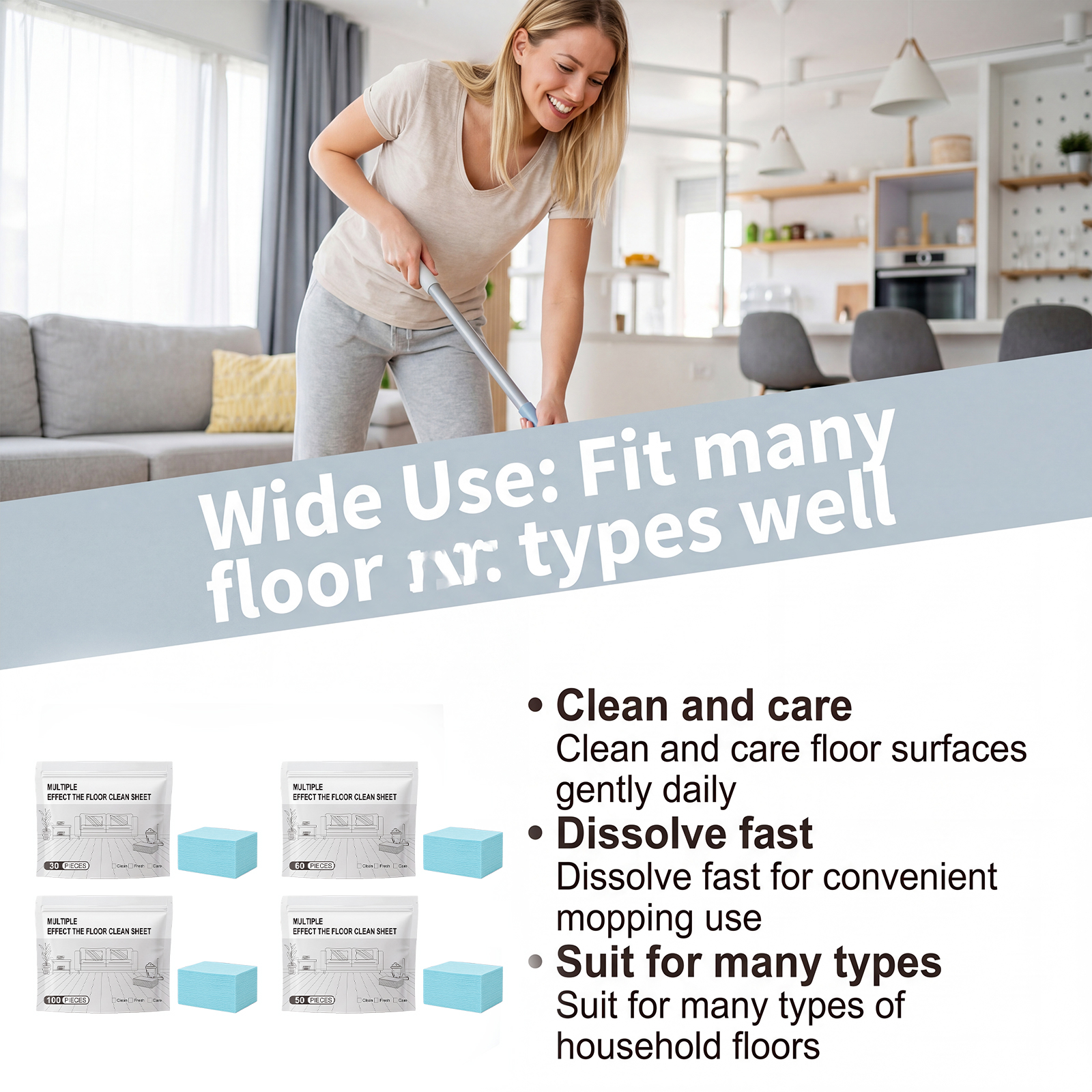 Multi Effect Floor Cleaning Tablets Sixty Pieces Easy Dissolve Deep Clean Safe Mild Multi Floor Applicable