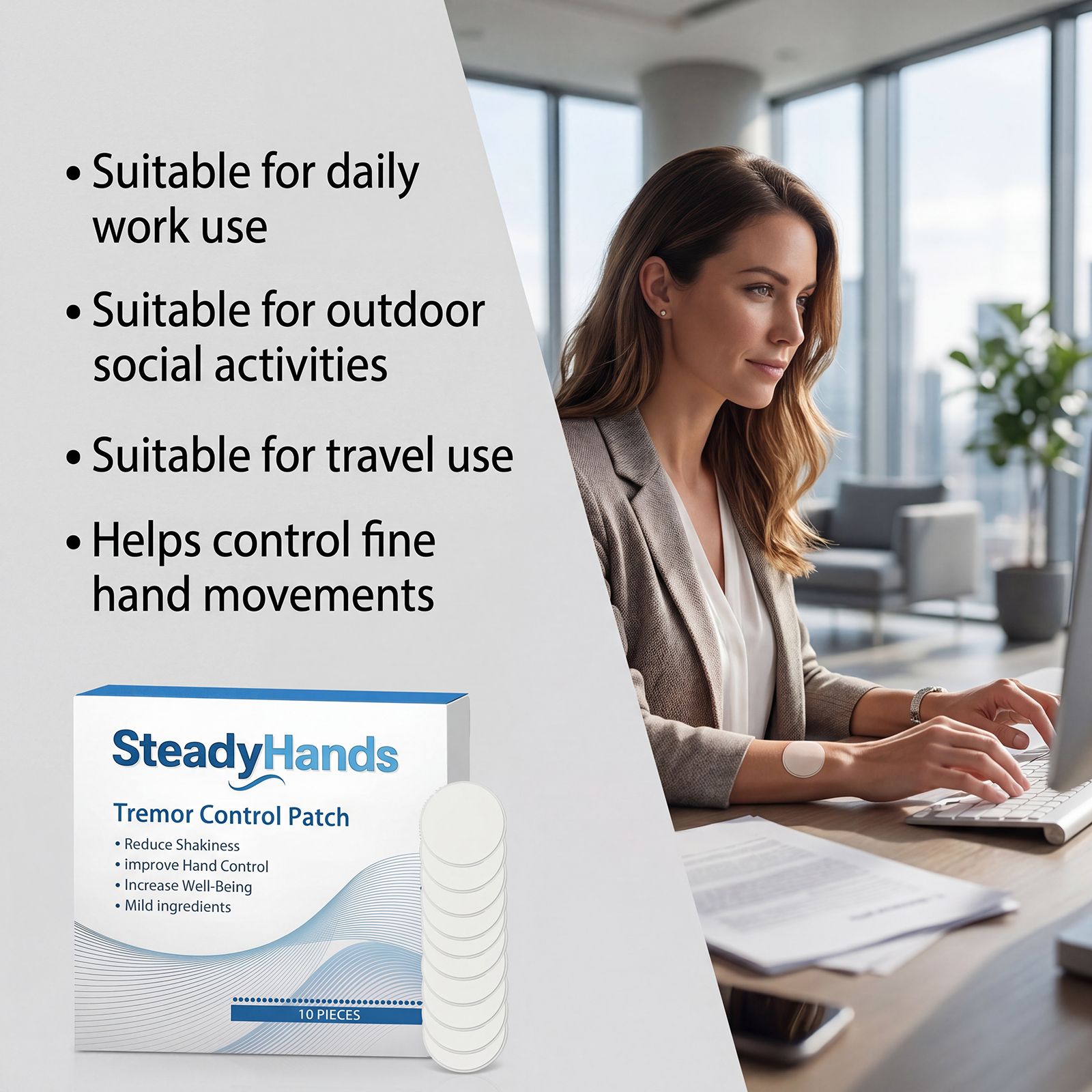 Hand Tremor Patch Gentle Skin Friendly Invisible Comfort Fits Wrist Easy Carry Help Hand Stabilize