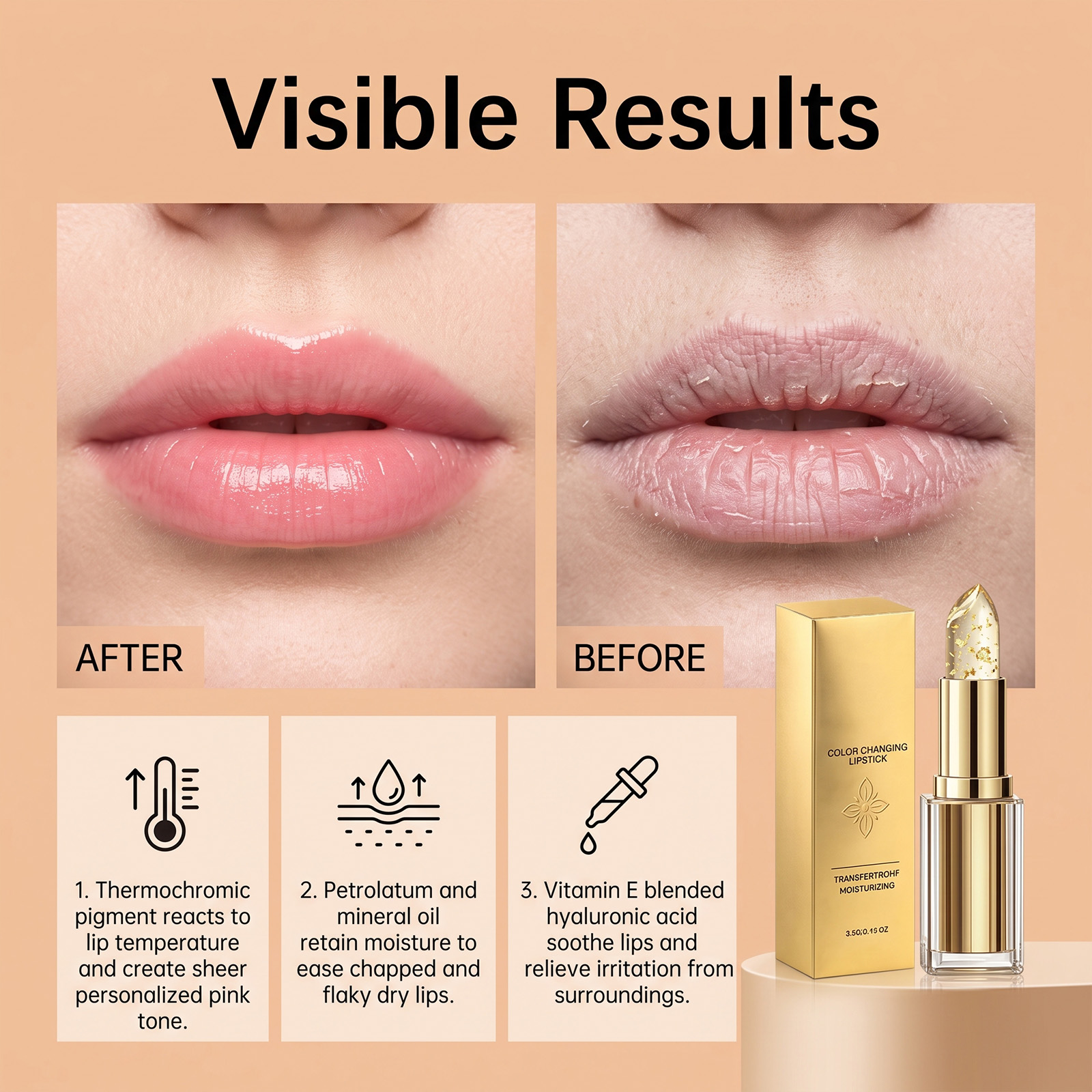 Moisturizing Color Changing Lip Balm Gold Flake Brighten Lip Color Daily Keep Lips Soft Plump Non Sticky