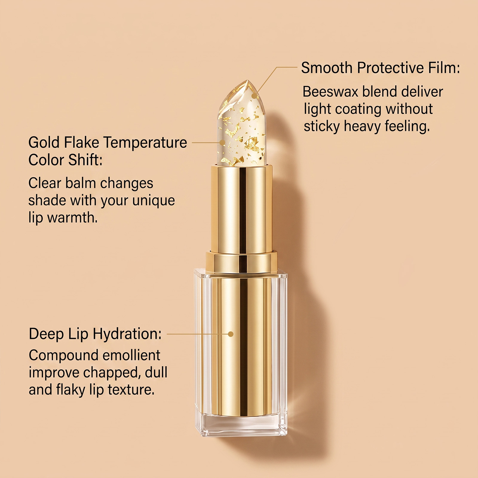 Moisturizing Color Changing Lip Balm Gold Flake Brighten Lip Color Daily Keep Lips Soft Plump Non Sticky