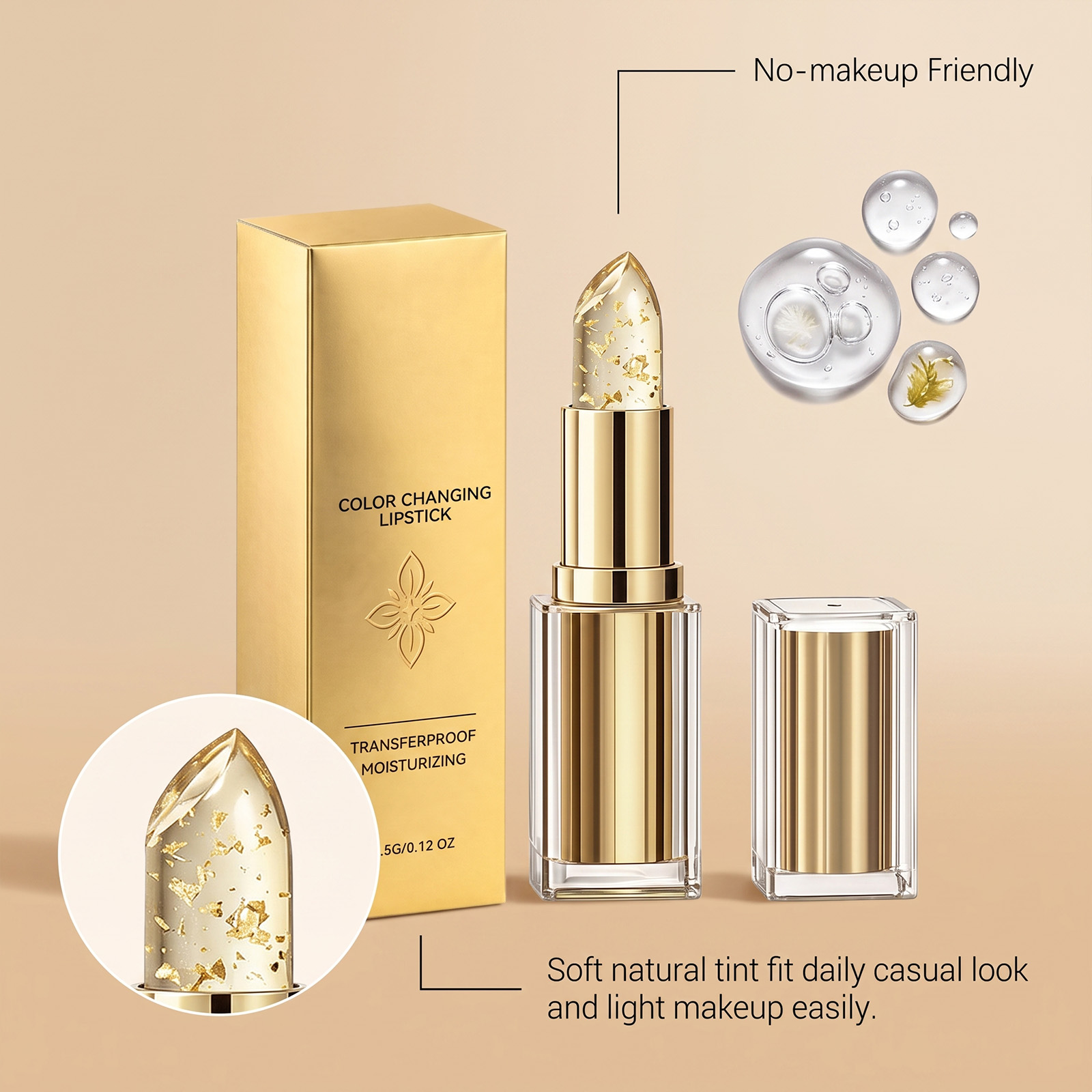 Moisturizing Color Changing Lip Balm Gold Flake Brighten Lip Color Daily Keep Lips Soft Plump Non Sticky