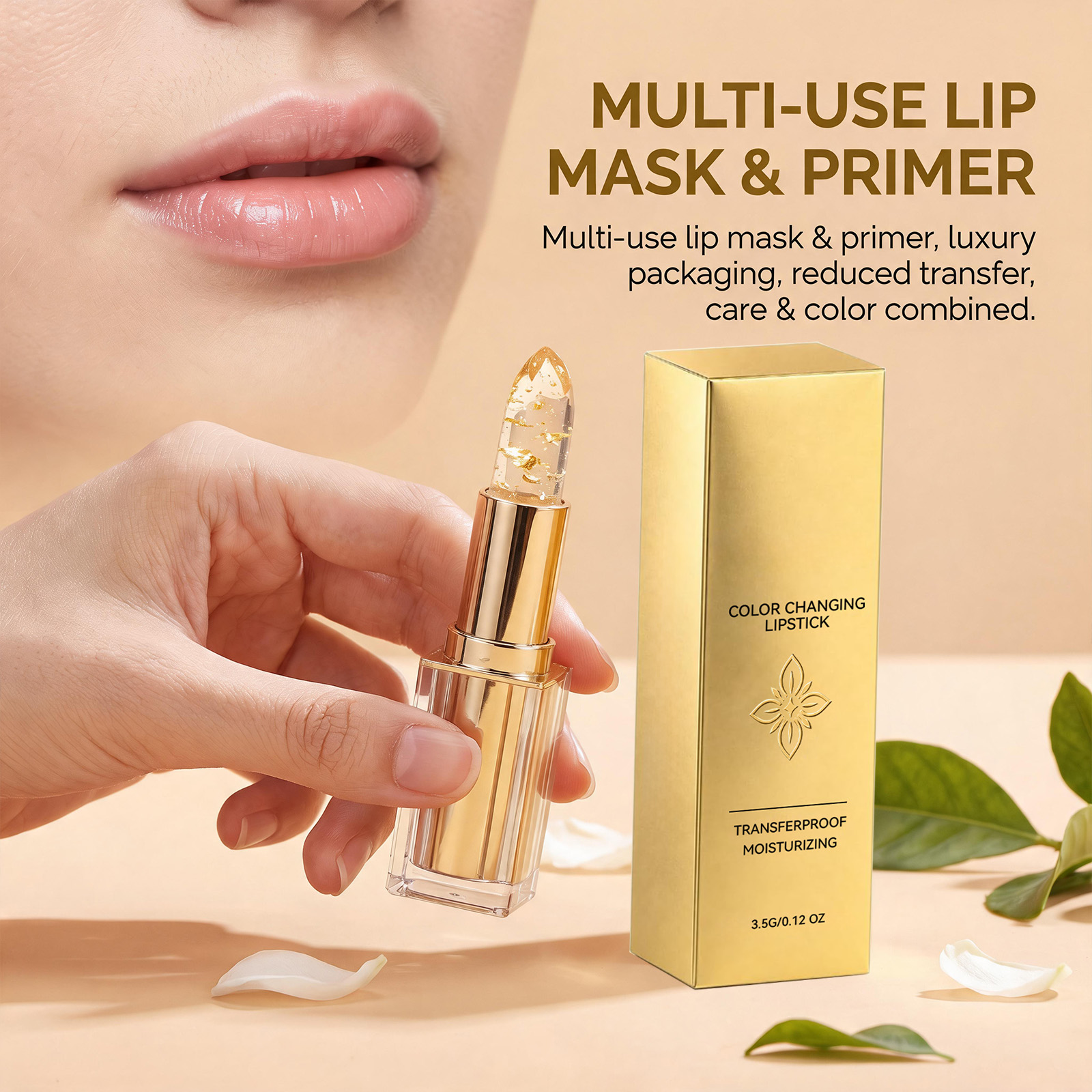 Moisturizing Color Changing Lip Balm Gold Flake Brighten Lip Color Daily Keep Lips Soft Plump Non Sticky
