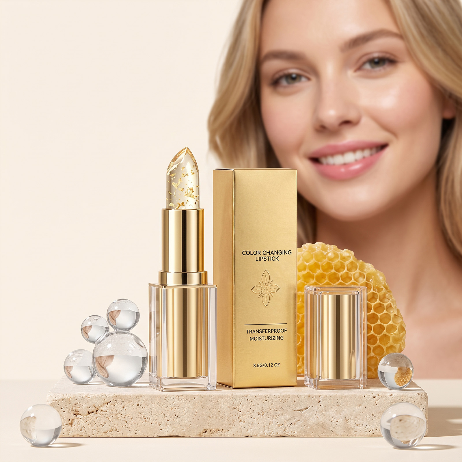 Moisturizing Color Changing Lip Balm Gold Flake Brighten Lip Color Daily Keep Lips Soft Plump Non Sticky