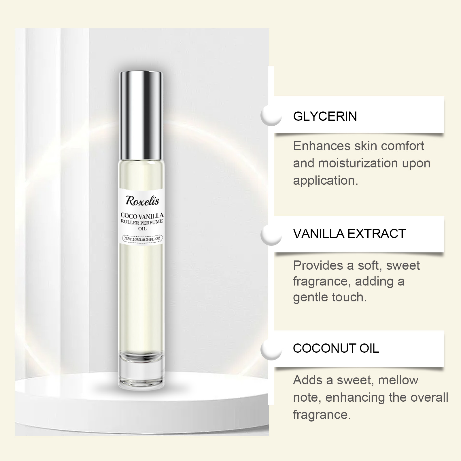 Coconut Vanilla Roll On Perfume Natural Scent Portable Long Lasting Elegant Gentle Charm Fragrance