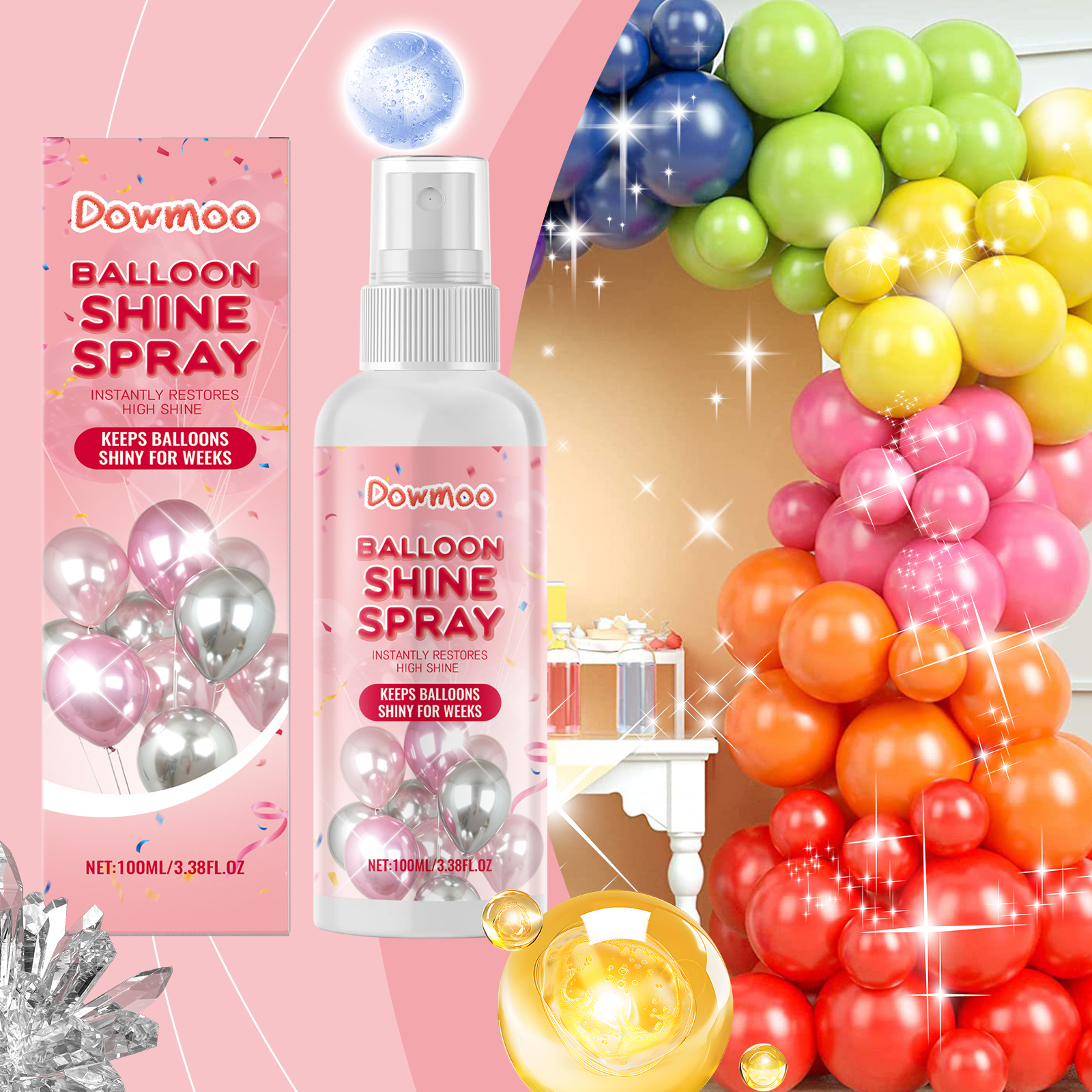 Balloon Shine Spray Creates Party Atmosphere Decor Easy To Apply Glossy Latex Balloon