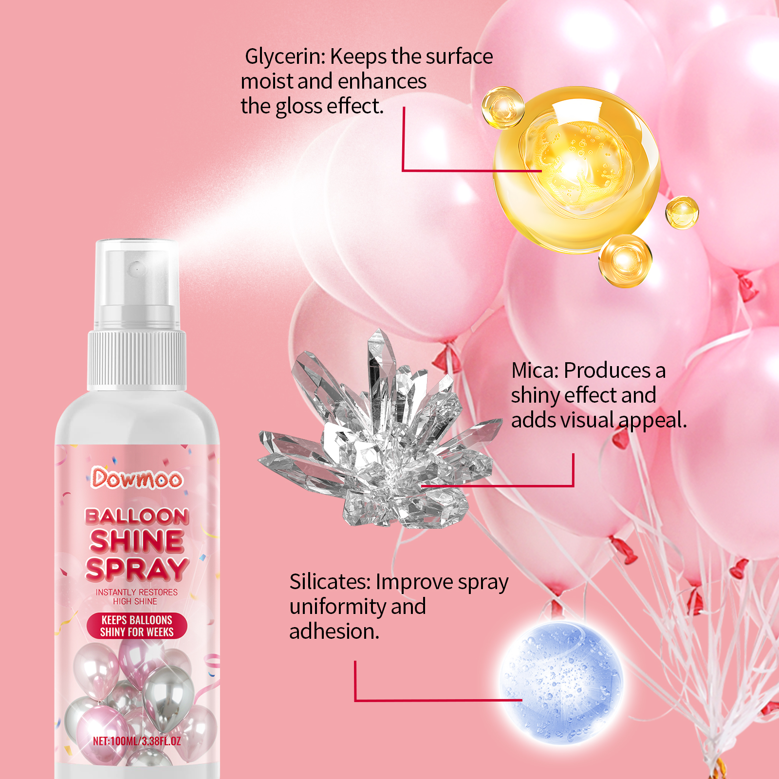 Balloon Shine Spray Creates Party Atmosphere Decor Easy To Apply Glossy Latex Balloon