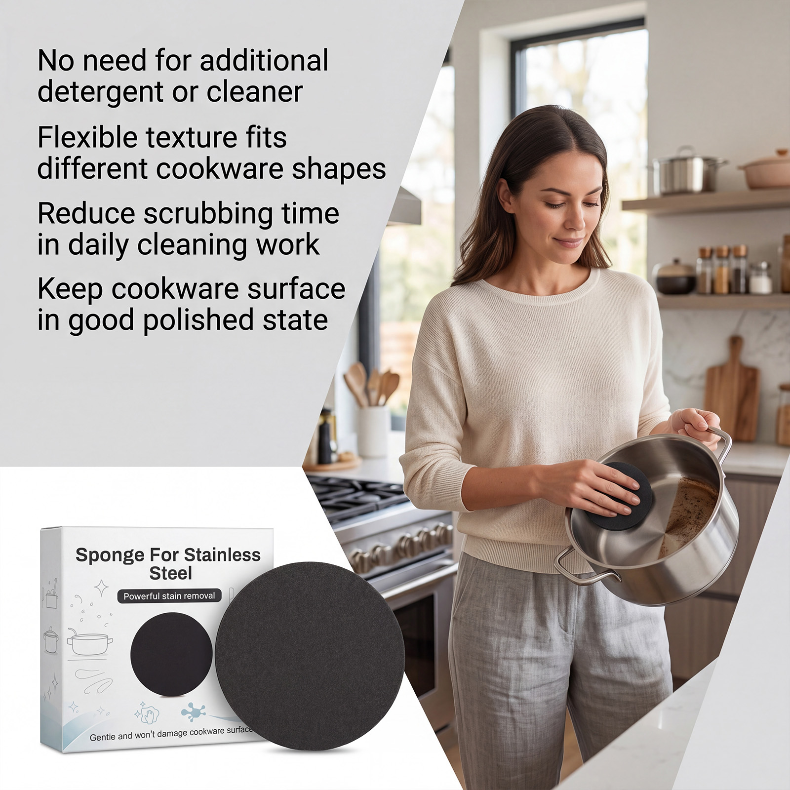 Stainless Steel Cleaning Sponge Kitchen Cookware Scrubber For Oil Stain Burnt Residue Removal Home Use