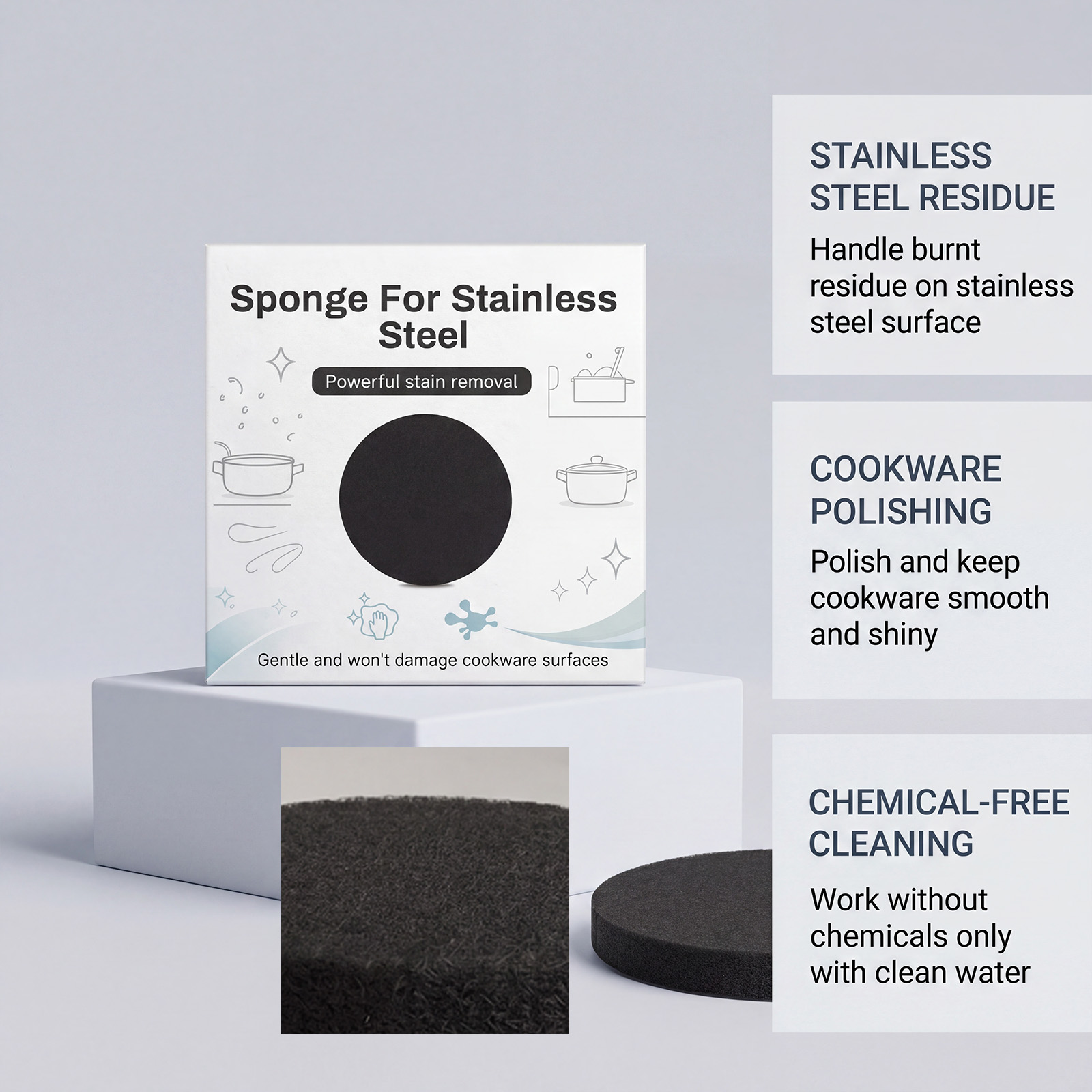 Stainless Steel Cleaning Sponge Kitchen Cookware Scrubber For Oil Stain Burnt Residue Removal Home Use