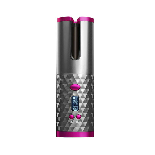 (Grey) Wireless Auto-Rotating Ceramic Hair Curling Wand