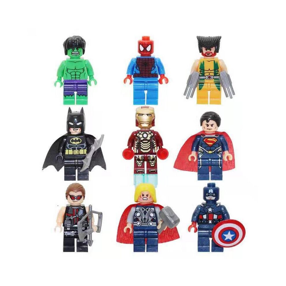 Minifigures Building Blocks Kit 9pcs Superhero Action Figures Toys for Superhero Movies Fans Kids Boys Girls Collection and Display Toy Gifts for Birthday Christmas Easter Childrens Day