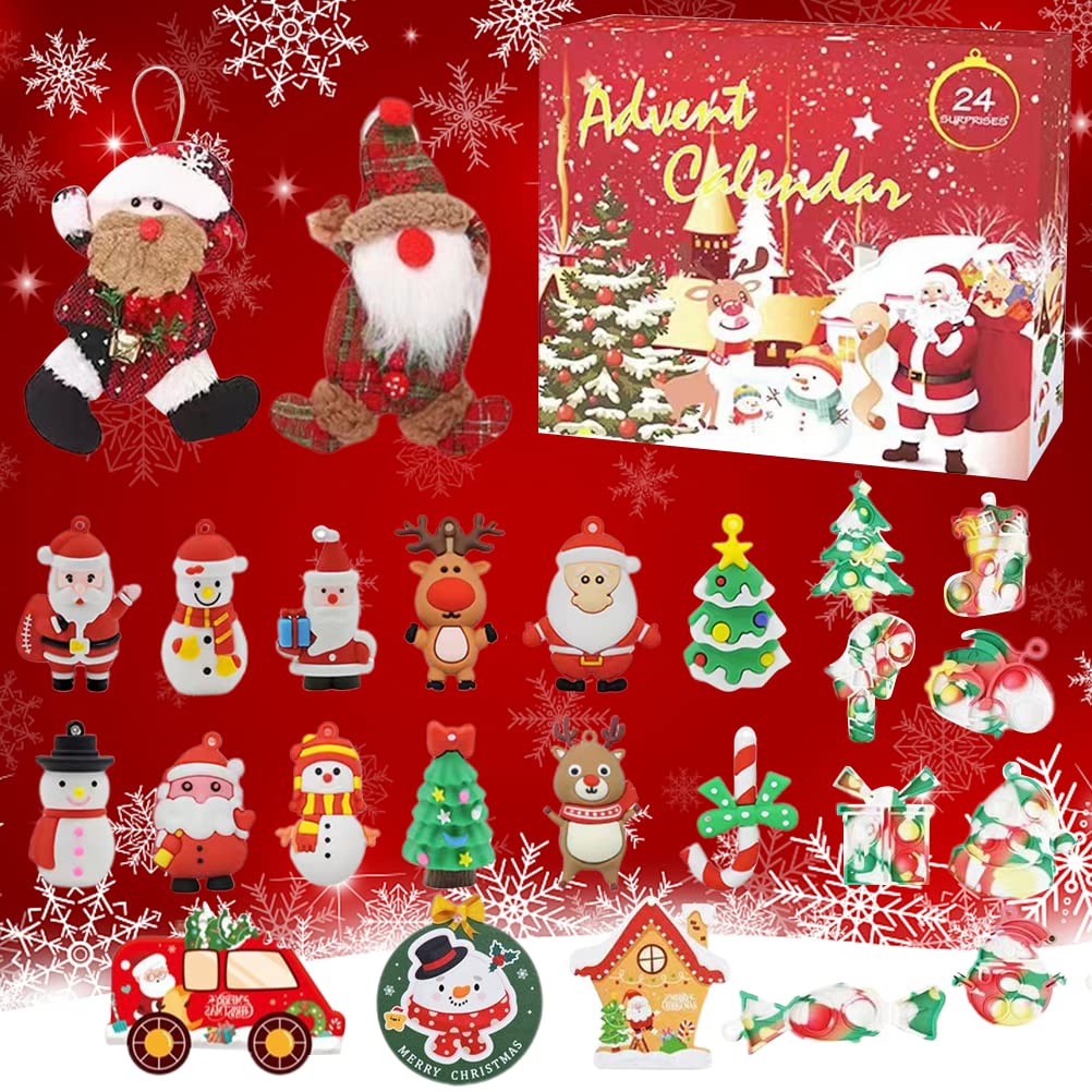 Christmas Advent Calendar 2022 Xmas 24 Days Countdown Christmas Tree Decorations Christmas Santa Elk Snowman Hanging Ornaments Pendants for Festive Holiday Surprises Gifts for Kids Girls Boy