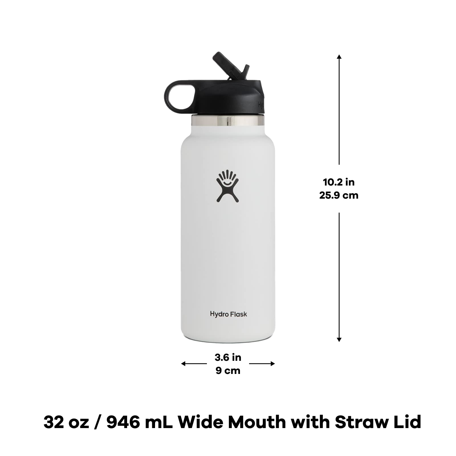 (White) Hydro Flask Water Bottle 32oz Vacuum Insulated Stainless Steel Wide Mouth Leak Proof Straw Lid with Strap Unisex Travel Bottle Reusable Coffee Mug
