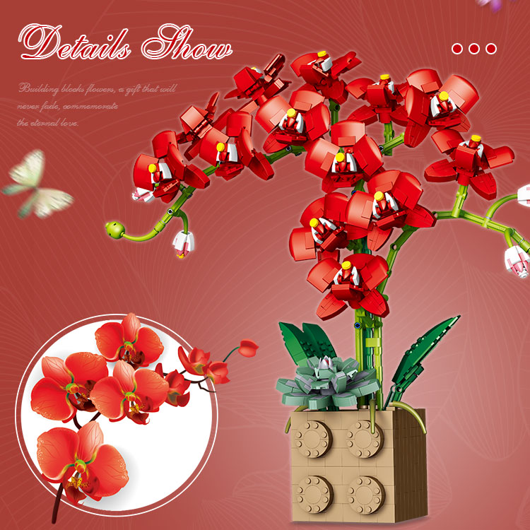 (Purple) Building Block Flower Orchid Series Bonsai Girl bricks Toy Flowers Adult Flower home decorationToys For Gifts